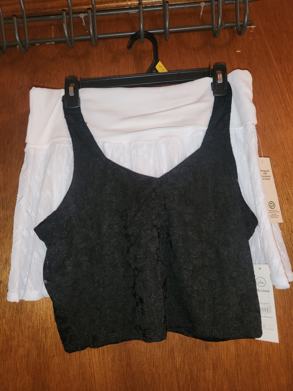 Layered Black Crop Tank Top with White Lined Base - Women Junior L(12/14)